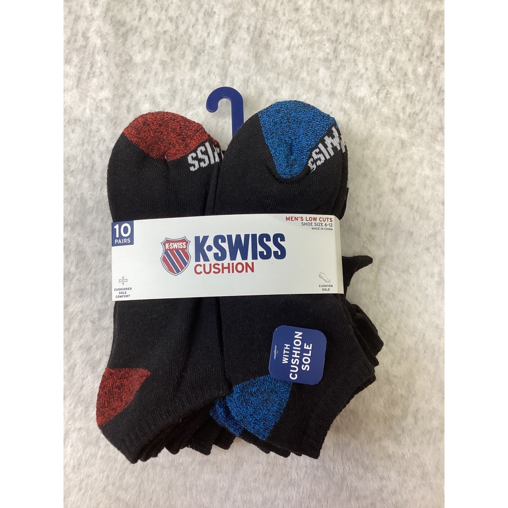 K-Swiss Mens Low Cut Cushion Socks 10 Pairs Black Multi Shoe Size 6-12 KSSKM0361